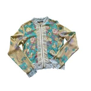 Sheer Lace Floral Full Zip Jacket Size Small Fairy Whimsical Romantic Cottage